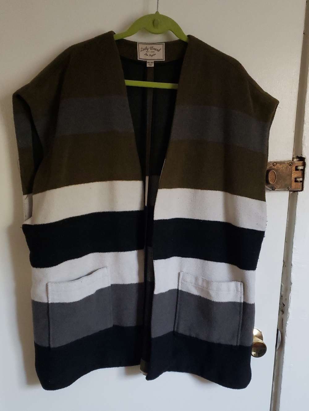 Lucky Brand Striped Sleeveless Cardigan - Olive, Black, Gray, White